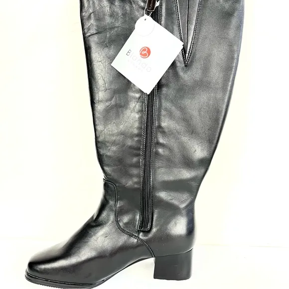 Blondo NWT Black Waterproof Leather &amp; Natural Rubber Sole Riding Boots Sz 6.5WW
