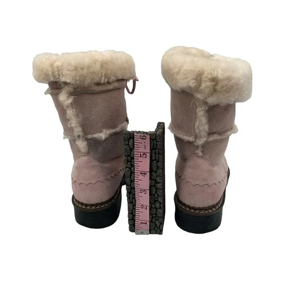 Blondo Pink Shearling Waterproof Lace Up Chunk Heel Boots Size 6 Women's
