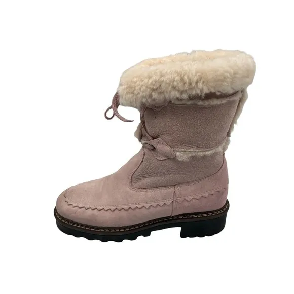 Blondo Pink Shearling Waterproof Lace Up Chunk Heel Boots Size 6 Women's