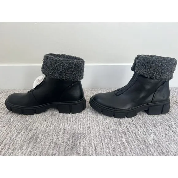 Blondo Plaka Waterproof Boot Size 6 Black Leather Lug Sole Fleece, NWOT
