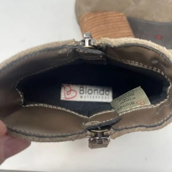 Blondo Women's Block Heeled Waterproof Suede Brow Ankle Boots Size 7.5