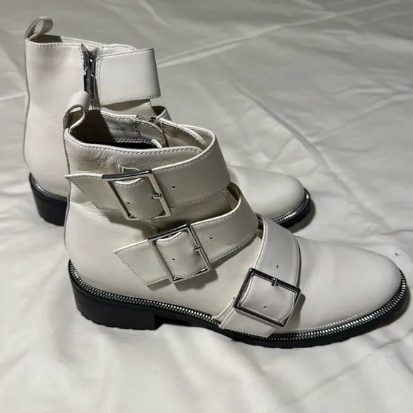 Blondo Women’s Camila Waterproof Moto Buckle Biker Bootie in Ivory/Off White