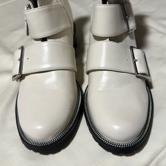 Blondo Women’s Camila Waterproof Moto Buckle Biker Bootie in Ivory/Off White
