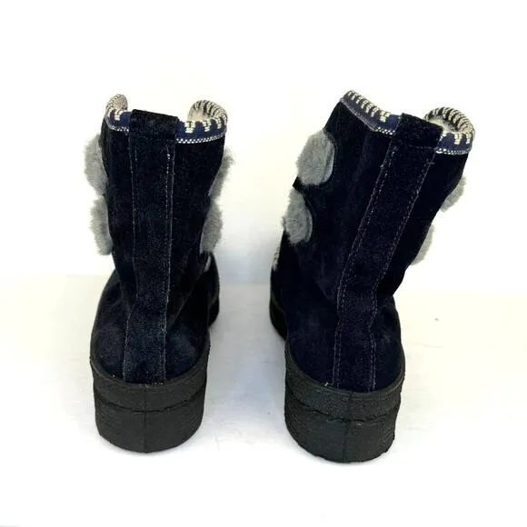 Blue &amp; Gray Fur Lined &amp; Detailed Suede Lace Up Ankle Snow Boots | Women's 6