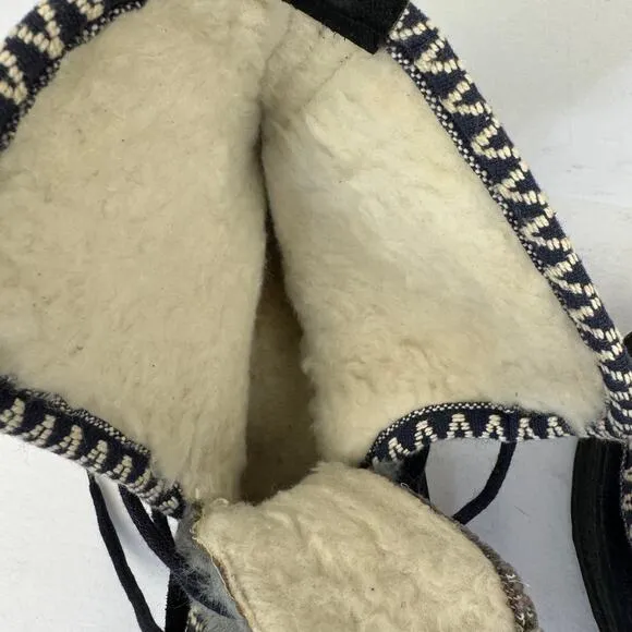 Blue &amp; Gray Fur Lined &amp; Detailed Suede Lace Up Ankle Snow Boots | Women's 6