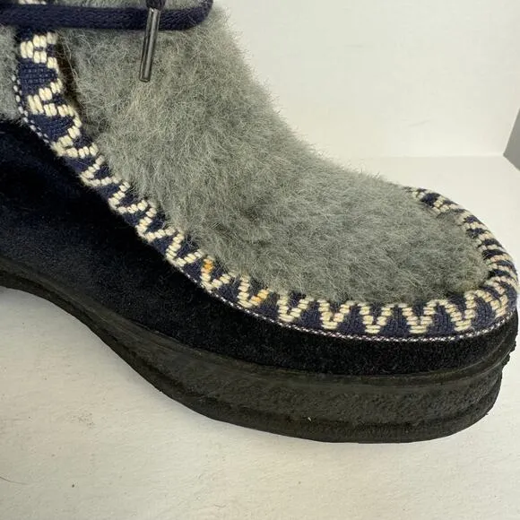 Blue &amp; Gray Fur Lined &amp; Detailed Suede Lace Up Ankle Snow Boots | Women's 6