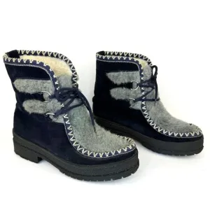 Blue &amp; Gray Fur Lined &amp; Detailed Suede Lace Up Ankle Snow Boots | Women's 6