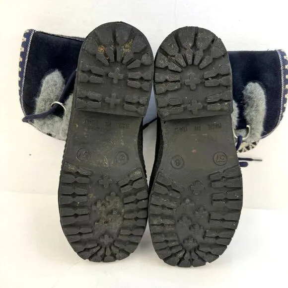 Blue &amp; Gray Fur Lined &amp; Detailed Suede Lace Up Ankle Snow Boots | Women's 6