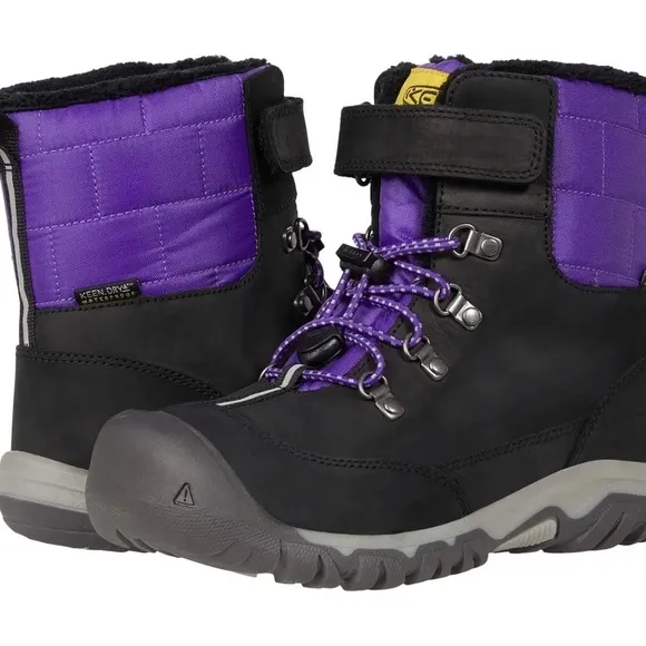 BNIB Keen Greta Waterproof Boots Big Kids' Size 4 Black/Purple