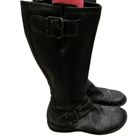 b.o.c. Born Womens Concept Boots 8.5M Black Leather Riding Full Zip Round Toe
