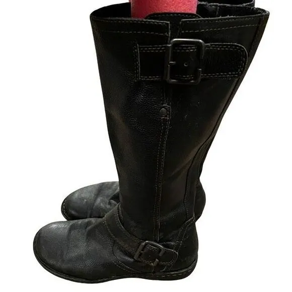 b.o.c. Born Womens Concept Boots 8.5M Black Leather Riding Full Zip Round Toe