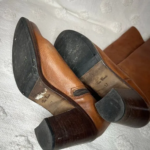 Boemos Brown Size US 6.5 Leather Tall Knee High Heeled Boots Vintage Italy 80’s