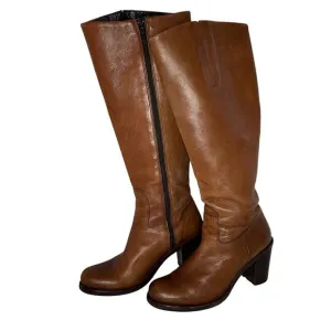 Boemos Brown Size US 6.5 Leather Tall Knee High Heeled Boots Vintage Italy 80’s