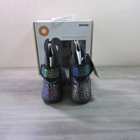 Bogs 10 Baby Rainbow Leopard Waterproof Mud Garden Boots Black Multi