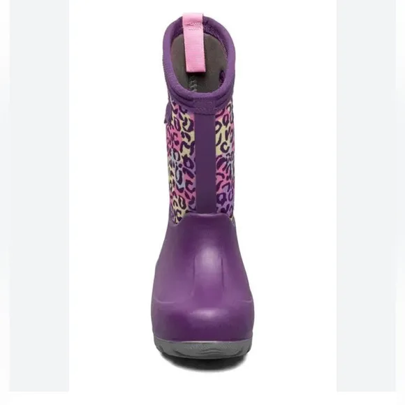 Bogs Boots Girls Sz 2 Kids Purple Leopard Neo-Classic InsulatedWaterproof