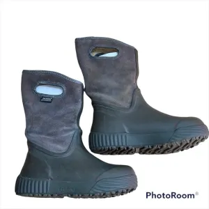 Bogs Brown Gray Rain Boots Sz 3 Sherpa Lined Waterproof Kids Youth
