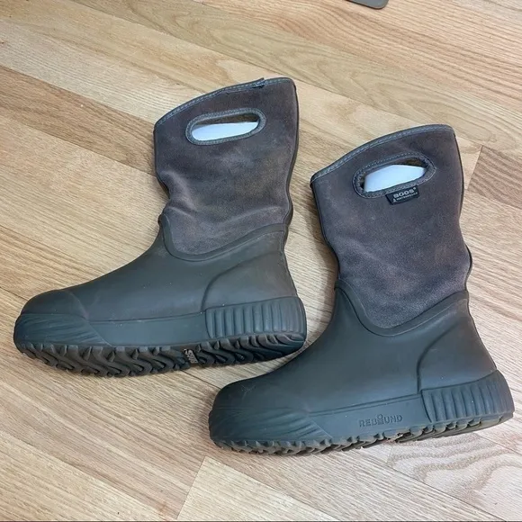 Bogs Brown Gray Rain Boots Sz 3 Sherpa Lined Waterproof Kids Youth