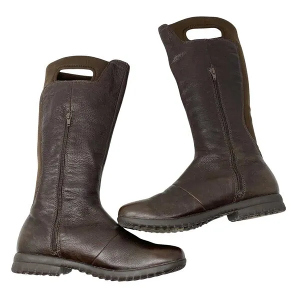 Bogs Brown Waterproof Leather Riding Boots Women's Size 11 Pull On/Side Zip EUC