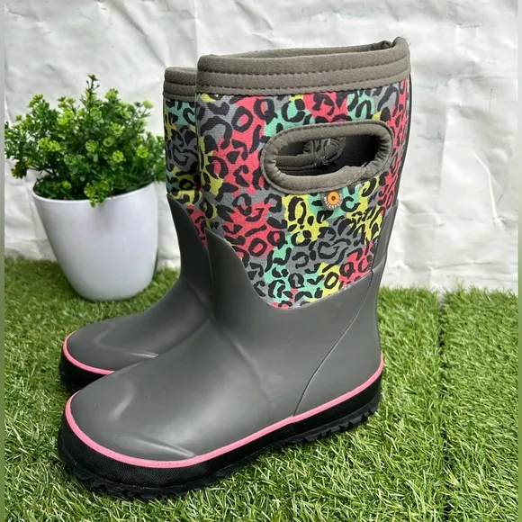BOGS K GRASP LEOPARD  York Rain Boot, kids size  12 new