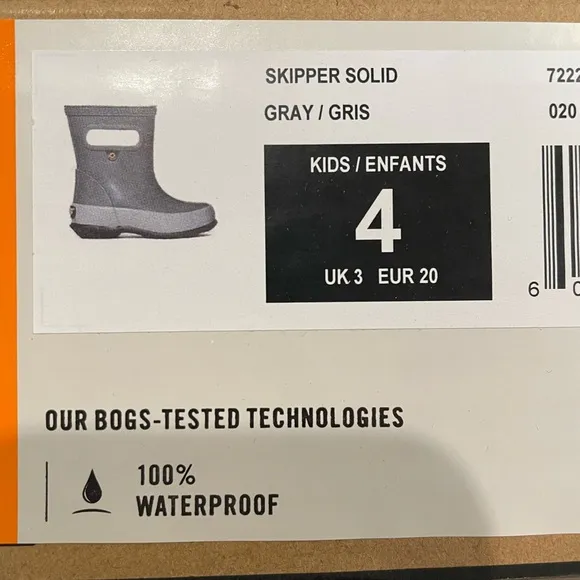 Bogs Skipper Solid Boots Waterproof Kids Size 4 Toddler Gray Rubber NEW W Box