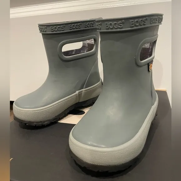 Bogs Skipper Solid Boots Waterproof Kids Size 4 Toddler Gray Rubber NEW W Box