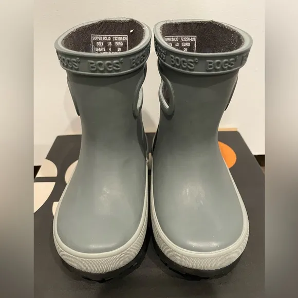 Bogs Skipper Solid Boots Waterproof Kids Size 4 Toddler Gray Rubber NEW W Box