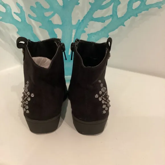 Bongo Girls Sierra Black Suede Ankle Cowboy Sz 2 Boots Crystal Embellished Star