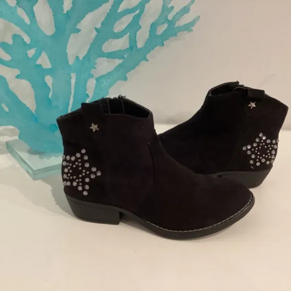 Bongo Girls Sierra Black Suede Ankle Cowboy Sz 2 Boots Crystal Embellished Star
