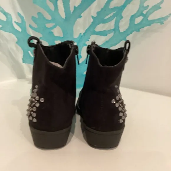 Bongo Girls Sierra Black Suede Ankle Cowboy Sz 2 Boots Crystal Embellished Star