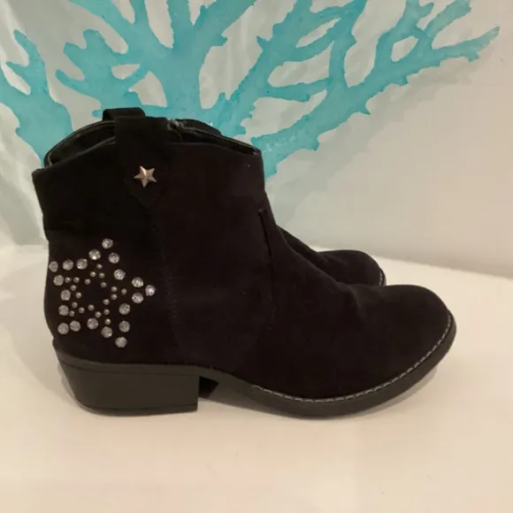 Bongo Girls Sierra Black Suede Ankle Cowboy Sz 2 Boots Crystal Embellished Star