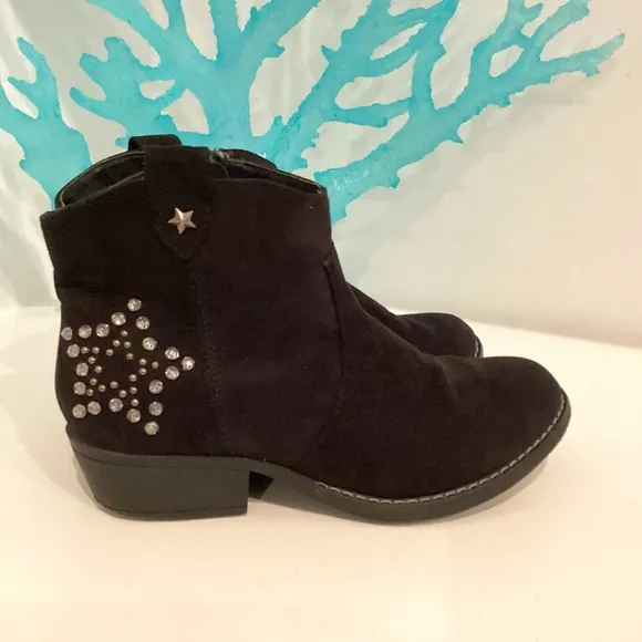 Bongo Girls Sierra Black Suede Ankle Cowboy Sz 2 Boots Crystal Embellished Star