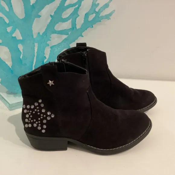 Bongo Girls Sierra Black Suede Ankle Cowboy Sz 2 Boots Crystal Embellished Star