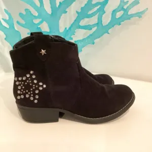 Bongo Girls Sierra Black Suede Ankle Cowboy Sz 2 Boots Crystal Embellished Star