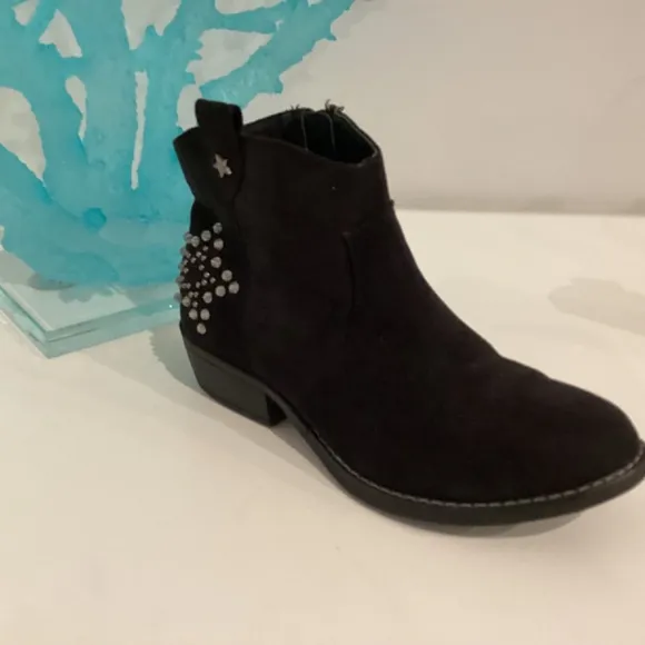 Bongo Girls Sierra Black Suede Ankle Cowboy Sz 2 Boots Crystal Embellished Star