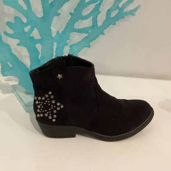 Bongo Girls Sierra Black Suede Ankle Cowboy Sz 2 Boots Crystal Embellished Star
