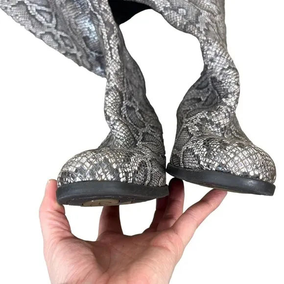 Born | Audriana Snakeskin Leather Knee High Chunky Block Heel Boots Brown 6M