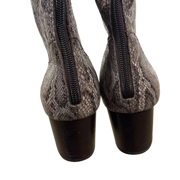 Born | Audriana Snakeskin Leather Knee High Chunky Block Heel Boots Brown 6M