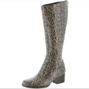 Born | Audriana Snakeskin Leather Knee High Chunky Block Heel Boots Brown 6M