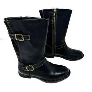 Born Black Leather Delano Zip Up Buckle Mid-Height Riding Boots Size 6.5