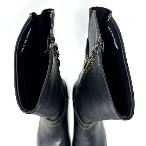 Born Black Leather Delano Zip Up Buckle Mid-Height Riding Boots Size 6.5