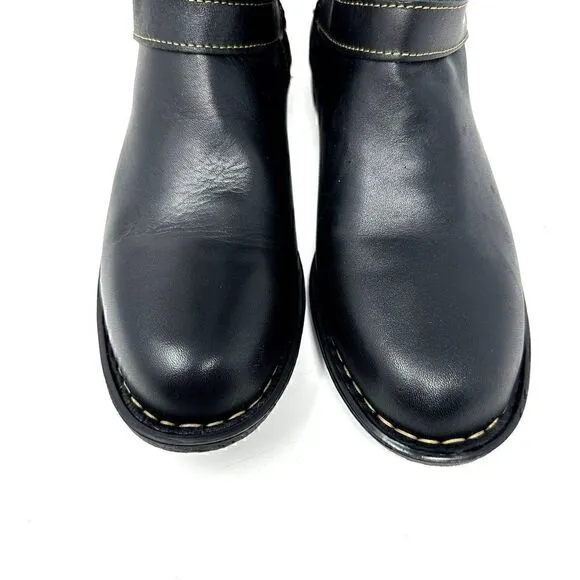 Born Black Leather Delano Zip Up Buckle Mid-Height Riding Boots Size 6.5