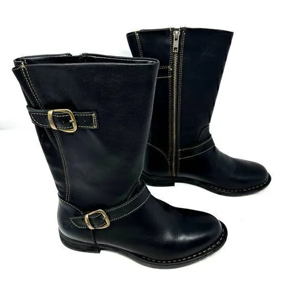 Born Black Leather Delano Zip Up Buckle Mid-Height Riding Boots Size 6.5