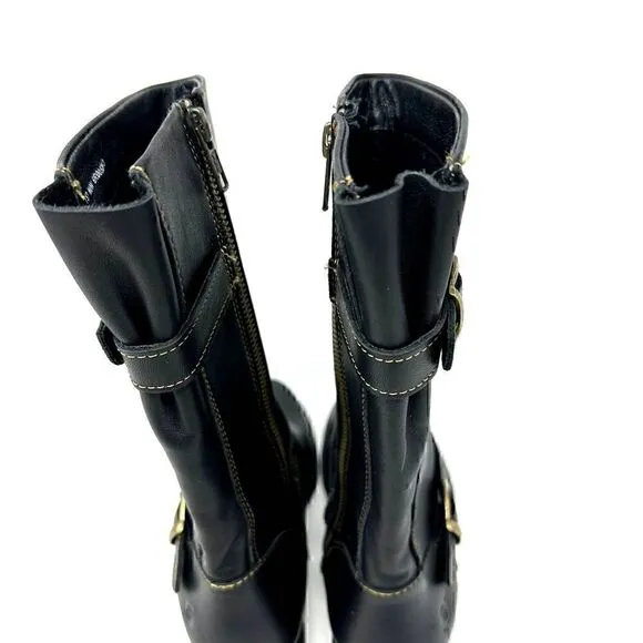 Born Black Leather Delano Zip Up Buckle Mid-Height Riding Boots Size 6.5