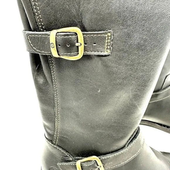 Born Black Leather Delano Zip Up Buckle Mid-Height Riding Boots Size 6.5