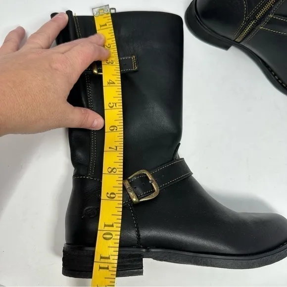 Born Black Leather Delano Zip Up Buckle Mid-Height Riding Boots Size 6.5