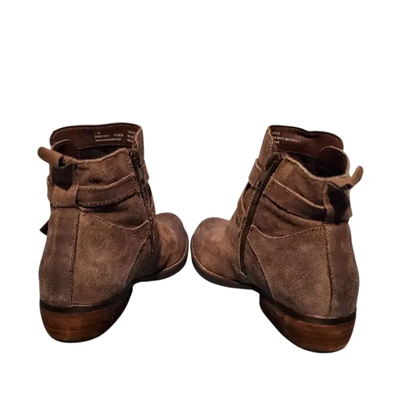 Born Brown Beige Leather Zip-Up Ankle Harness Booties Boots Women's Size 6.5M