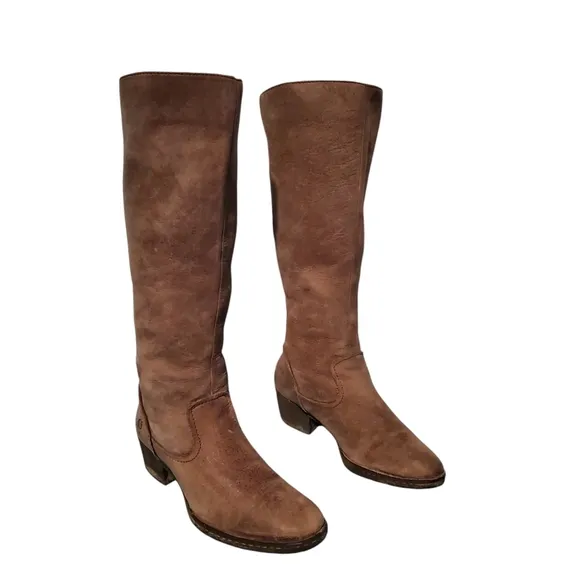 Born Brown Leather Knee-High Zip-Up Riding Boots Women's Size 8.5