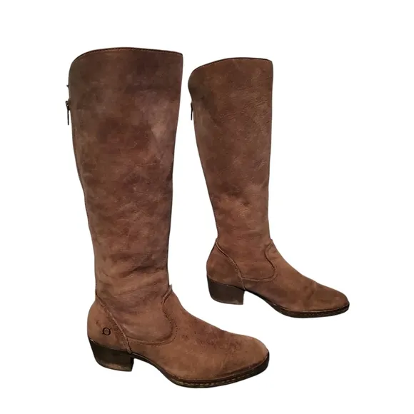 Born Brown Leather Knee-High Zip-Up Riding Boots Women's Size 8.5