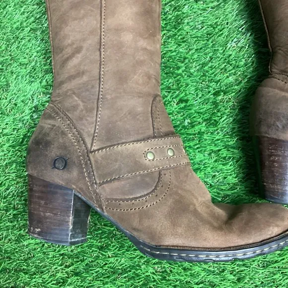 Born Brown Leather Tall Riding Boots Zip Up 6