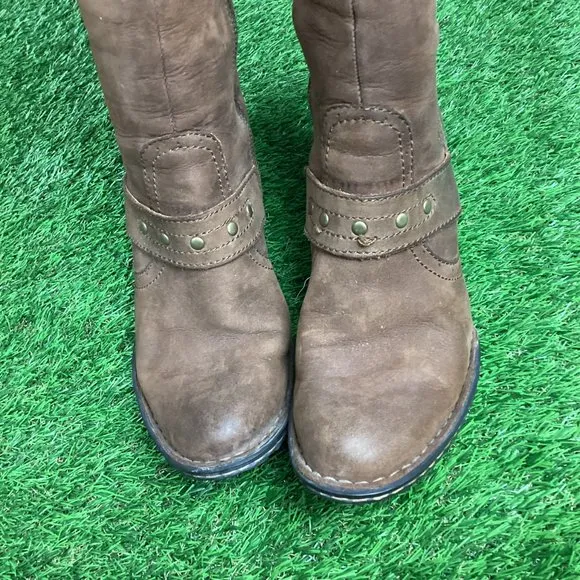 Born Brown Leather Tall Riding Boots Zip Up 6